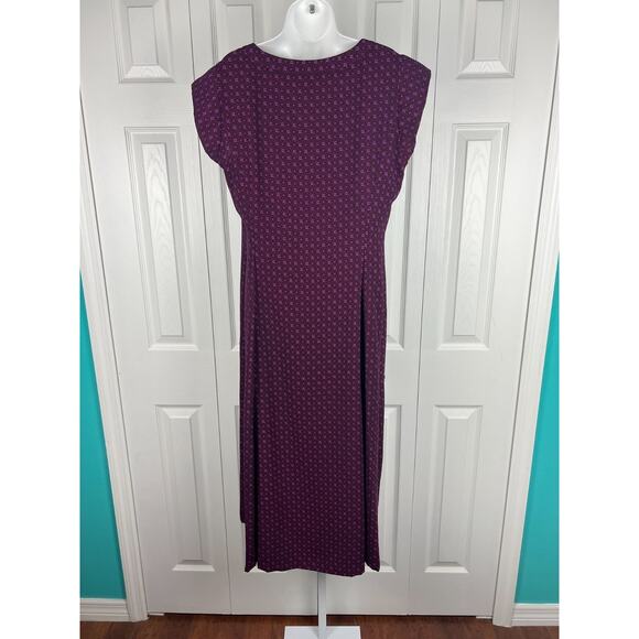 90s Danny & Nicole Purple Bow Neck Button Front Floral Maxi Dress Size 12 - Picture 7 of 8